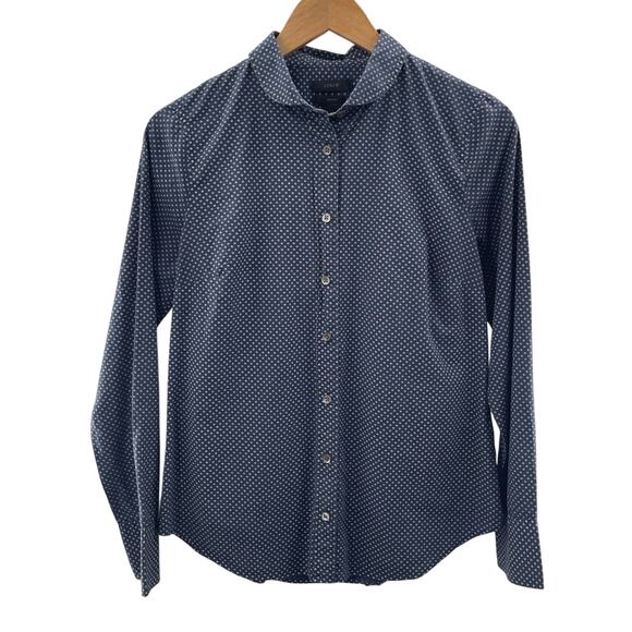 J. Crew Perfect Fit 100% Cotton Navy Blue Button Front Rounded Collar Shirt 6 - Picture 1 of 8